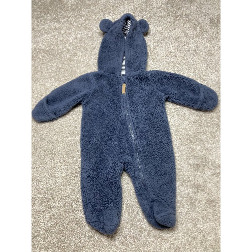 Cozy Baby Bear Navy Blue Fleece Hooded Zip-Up Outfit With Ears For 3M By Carters